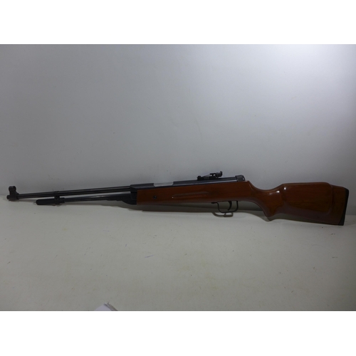 352 - A .22 CALIBRE AIR RIFLE, 44CM BARREL, WOODEN STOCK LENGTH 103CM