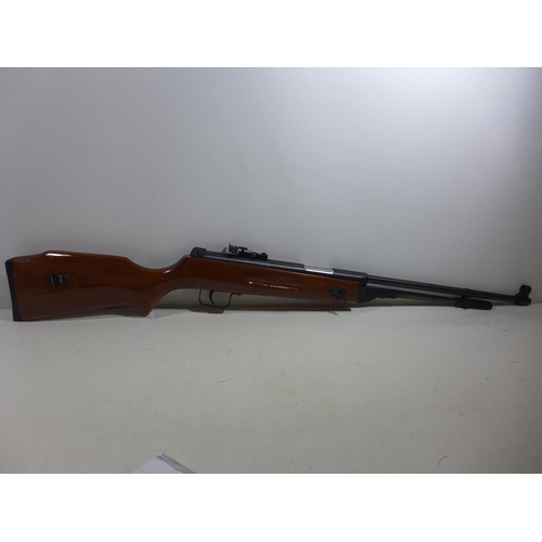 352 - A .22 CALIBRE AIR RIFLE, 44CM BARREL, WOODEN STOCK LENGTH 103CM