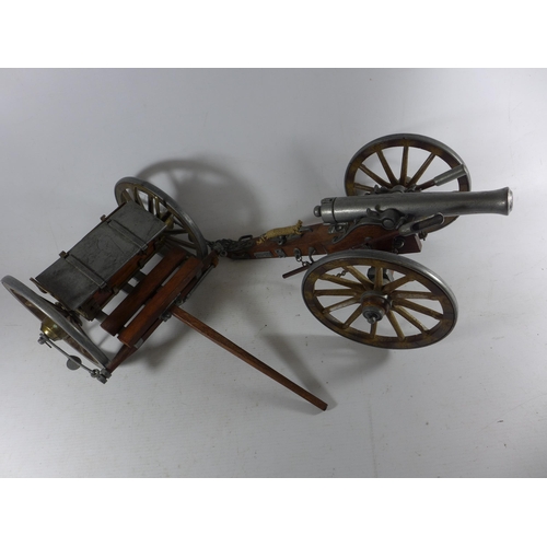 362 - A MODEL OF A NAPOLEONIC WAR CANON AND TENDER, LENGTH 70CM