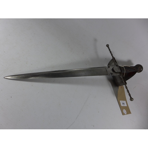 366 - A SPANISH MAINE GOUGH DAGGER, 37CM BLADE WITH CROWN ARMOURERS MARK, KNUCKLE GUARD WITH OLD LEATHER I... 