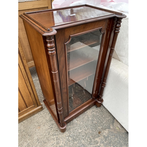 2574 - A VICTORIAN STYLE MAHOGANY MUSIC CABINET WITH GLASS DOOR