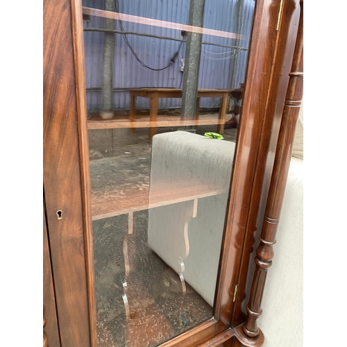 2574 - A VICTORIAN STYLE MAHOGANY MUSIC CABINET WITH GLASS DOOR