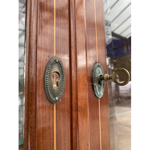 2577 - A FRENCH EDWARDIAN DISPLAY CABINET WITH MARBLE TOP ON BASE, ENCLOSING FOUR CUPBOARDS AND FOUR DRAWER... 