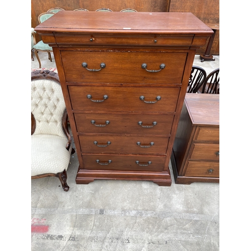 2587 - A TALL VICTORIAN STYLE CHEST OF FIVE DRAWER WITH NARROW FRIEZE DRAWER, 36