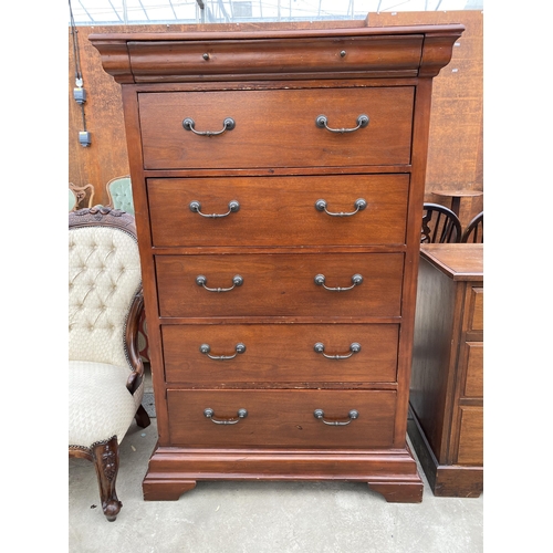 2587 - A TALL VICTORIAN STYLE CHEST OF FIVE DRAWER WITH NARROW FRIEZE DRAWER, 36