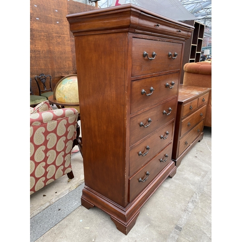 2587 - A TALL VICTORIAN STYLE CHEST OF FIVE DRAWER WITH NARROW FRIEZE DRAWER, 36