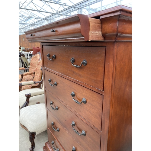 2587 - A TALL VICTORIAN STYLE CHEST OF FIVE DRAWER WITH NARROW FRIEZE DRAWER, 36