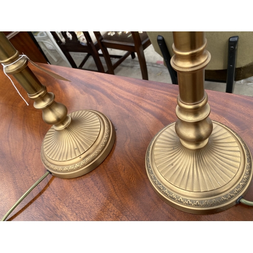 2591 - A PAIR 'LAURA ASHLEY, HOME' BRASS TABLE LAPS COMPLETE WITH SHADES