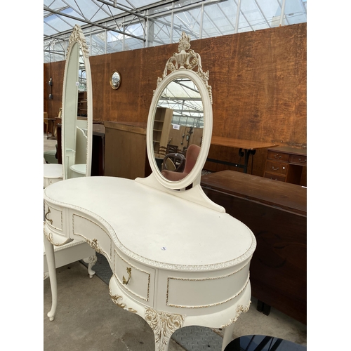 2601 - A MODERN KIDNEY SHAPED WHITE AND GILT DRESSING TABLE BY OLYMPUS FURNITURE LTD, 42.5