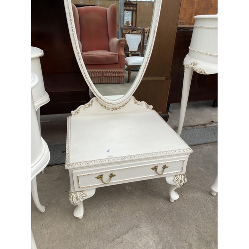 2602 - A MODERN WHITE AND GILT CHEVAL MIRROR WITH SINGLE DRAWER BY OLYMPUS FURNITURE LTD