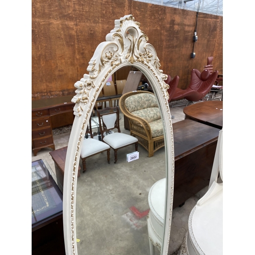 2602 - A MODERN WHITE AND GILT CHEVAL MIRROR WITH SINGLE DRAWER BY OLYMPUS FURNITURE LTD