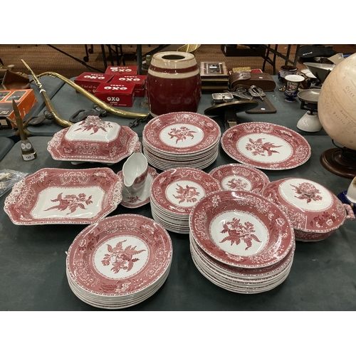 118 - A LARGE QUANTITY OF VINTAGE SPODE 'PINK CAMILLA' DINNERWARE TO INCLUDE VARIOUS SIZES OF PLATES, SERV... 