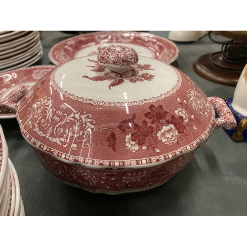 118 - A LARGE QUANTITY OF VINTAGE SPODE 'PINK CAMILLA' DINNERWARE TO INCLUDE VARIOUS SIZES OF PLATES, SERV... 