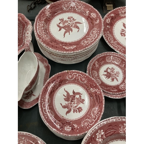 118 - A LARGE QUANTITY OF VINTAGE SPODE 'PINK CAMILLA' DINNERWARE TO INCLUDE VARIOUS SIZES OF PLATES, SERV... 