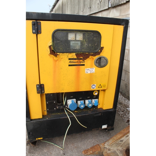 230 - ATLAS COPCO QAS 30 GENERATOR SINGLE PHASE IN GOOD WORKING ORDER BUT REQUIRES A BATTERY NO VAT