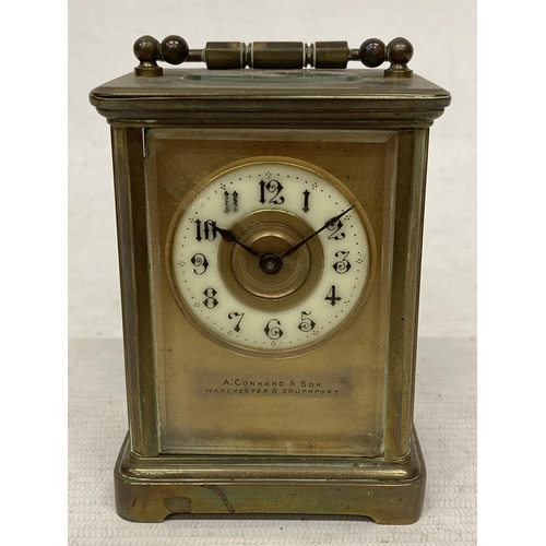 13 - A VINTAGE A.CONNARD & SON, MANCHESTER & SOUTHPORT, BRASS CASED CARRIAGE CLOCK