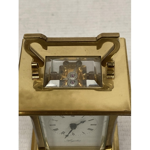 14 - A VINTAGE ANGELUS FRENCH BRASS CASED CARRIAGE CLOCK