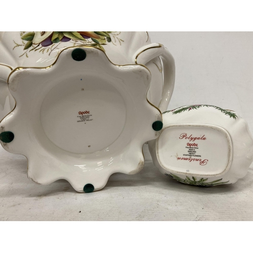 29 - TWO SPODE ITEMS - GOLDEN VALLEY PATTERN TUREEN AND STAFFORD FLOWERS LIDDED TWIN HANDLED SUGAR BOWL