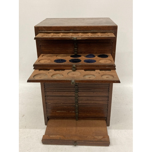 36 - A VINTAGE OAK FORTY FOUR DRAWER TABLE TOP COIN / SPECIMEN CABINET