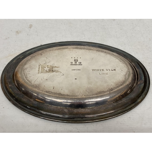 41 - THREE SILVER PLATED ITEMS TO INCLUDE A WHITE STAR LINE ELKINGTON OVAL DISH, WHITE STAR LINE CIRCULAR... 