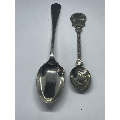 75 - TWO SPOONS ONE HALLMARKED SHEFFIELD THE OTHER A SAN FRANISCO COMMEMORATIVE