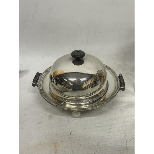 79 - A HARRISON AND HOWSON SILVER PLATED LIDDED DISH WITH WARMER AND AN ALEX CLARK MFC & CO WELBECK SILVE... 