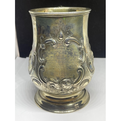 95 - A HALLMARKED LONDON SILVER DECORATIVE TANKARD GROSS WEIGHT 263.9 GRAMS