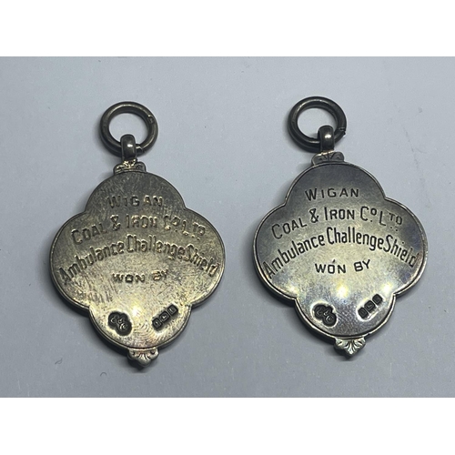 97 - TWO HALLMARKED BIRMINGHAM SILVER MEDALS 27.2 GRAMS