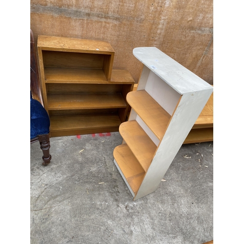 2995 - MID 20TH CENTURY STEPPED DISPLAY SHELVES AND A SET OF PAINTED SHELVES