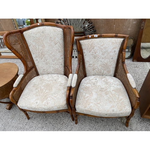 3087 - A FAUX BAMBOO LADIES AND GENTLEMANS CHAIRS WITH SPLITE CANE SIDES