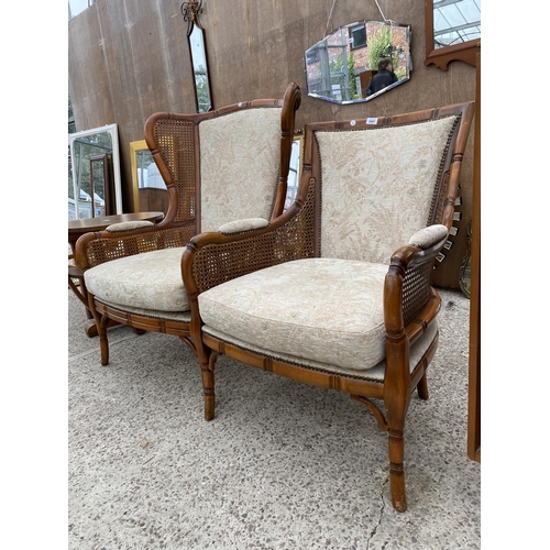 3087 - A FAUX BAMBOO LADIES AND GENTLEMANS CHAIRS WITH SPLITE CANE SIDES