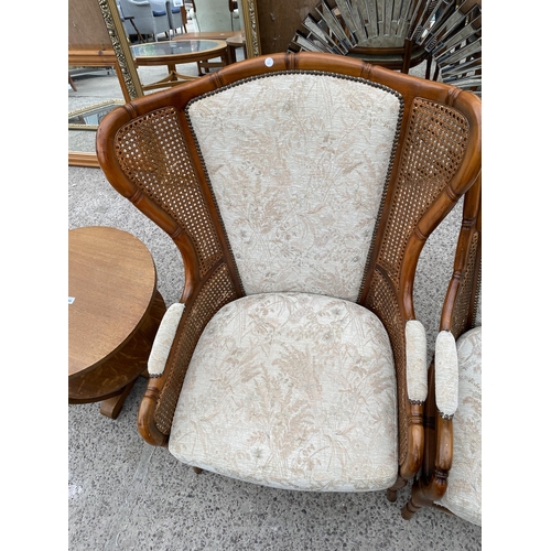 3087 - A FAUX BAMBOO LADIES AND GENTLEMANS CHAIRS WITH SPLITE CANE SIDES