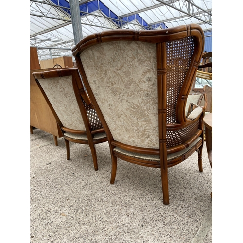 3087 - A FAUX BAMBOO LADIES AND GENTLEMANS CHAIRS WITH SPLITE CANE SIDES