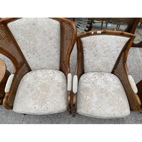 3087 - A FAUX BAMBOO LADIES AND GENTLEMANS CHAIRS WITH SPLITE CANE SIDES