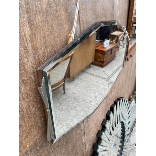 3091 - A MID 20TH CENTURY ART DEC0 FRAMELESS WALL MIRROR, 28 X 16