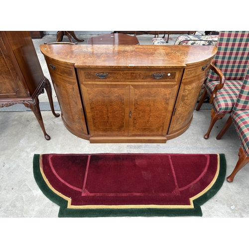 2582 - A REPRODUCTION WALNUT AND CROSSBANDED BREAKFRONT SIDEBOARD WITH FOUR CUPBOARDS AND THREE DRAWERS, 66... 