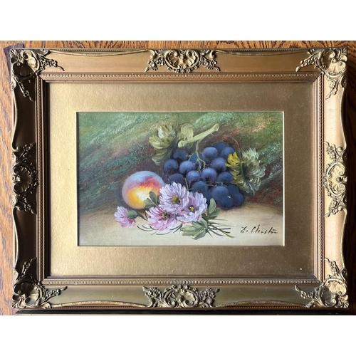 55 - A PAIR OF GILT FRAMED HAND PAINTED STILL LIFE WATERCOLOURS WITH OIL HIGHLIGHTS, SIGNED E.CHESTER, 36... 