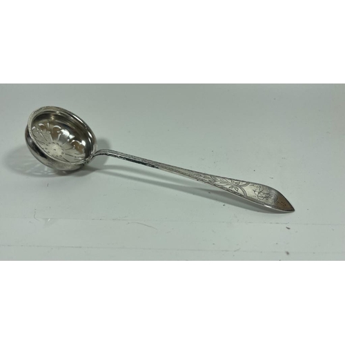 56 - A .99 STAMPED SILVER ANTIQUE SUGAR SIFTER, LENGTH 18.5 CM