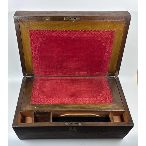 58 - A VINTAGE MAHOGANY WRITING SLOPE WITH INNER RED VELVET INTERIOR, 40 X 24 CM