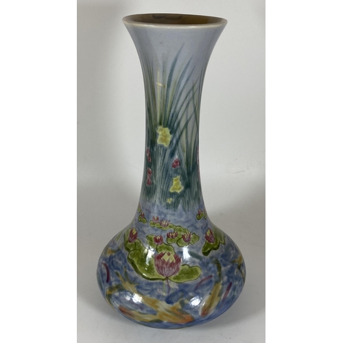 707 - A COBRIDGE STONEWARE WATER LILY POND BULLRUSH PATTERN VASE, HEIGHT 32CM, (SECONDS)