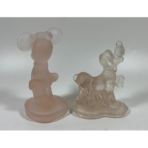 713 - TWO VINTAGE WALT DISNEY PRODUCTIONS PINK FROSTED GLASS FIGURES - MINNIE MOUSE & PLUTO