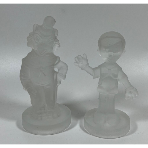 714 - TWO VINTAGE WALT DISNEY PRODUCTIONS FROSTED GLASS FIGURES - PINOCCHIO ETC