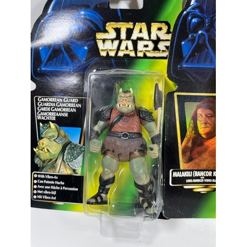 101 - THREE 1990'S SEALED KENNER STAR WARS FIGURES - GAMORREAN GUARD & POWER OF THE FORCE MALAKILI & LONG ... 