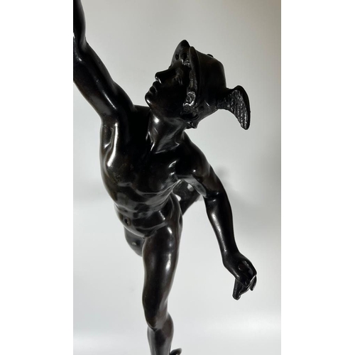 51 - A LARGE BRONZE MODEL OF THE GREEK GOD HERMES ON OCTAGONAL PLINTH BASE, HEIGHT 71 CM