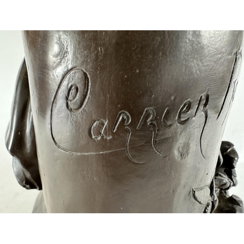 10 - A BELIEVED ALBERT-ERNEST CARRIER-BELLEUSE (1824-1887) LARGE BRONZE MODEL OF A LADY HOLDING TWO BIRDS... 