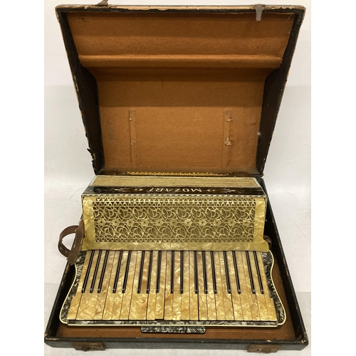 2 - A VINTAGE CASED MOZART ACCORDION WITH INLAID DESIGN