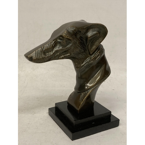 4 - A BRONZE BUST OF A GREYHOUND ON A MARBLE BASE