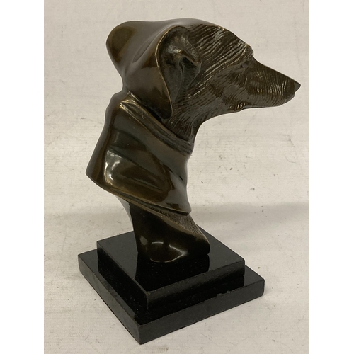 4 - A BRONZE BUST OF A GREYHOUND ON A MARBLE BASE