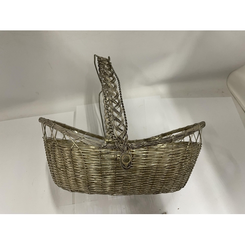 48 - A VINTAGE WHITE METAL WINE HOLDER BASKET AND TWO SILVER PLATED HOLDERS