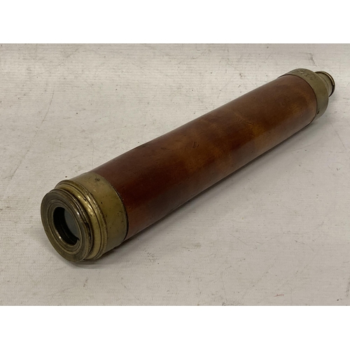 8 - A VINTAGE BRASS AND WOODEN THREE SECTION TELESCOPE